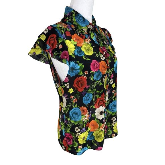 Alice and Olivia Martel Silk Flutter Sleeve Top Floral Button Blouse Size Small - Picture 3 of 7